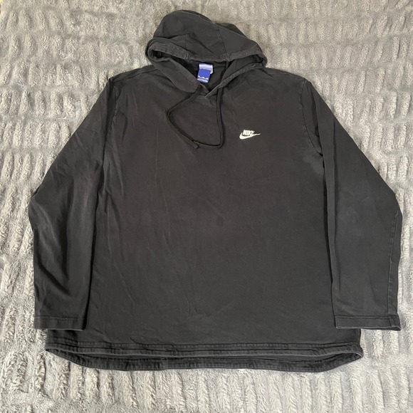 Nike Other - Nike Black Long Sleeve Hooded T Shirt Size XXL Cotton Made in Malaysia *Stain